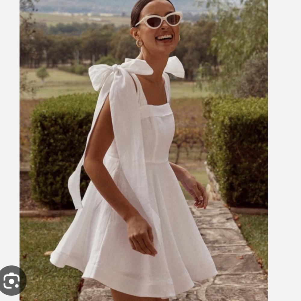 Dissh Aisle White Linen Bow Mini Dress Size 6